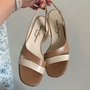 Salvatore Ferragamo Women's Tan and Cream Sandals sz 9 narrow fit